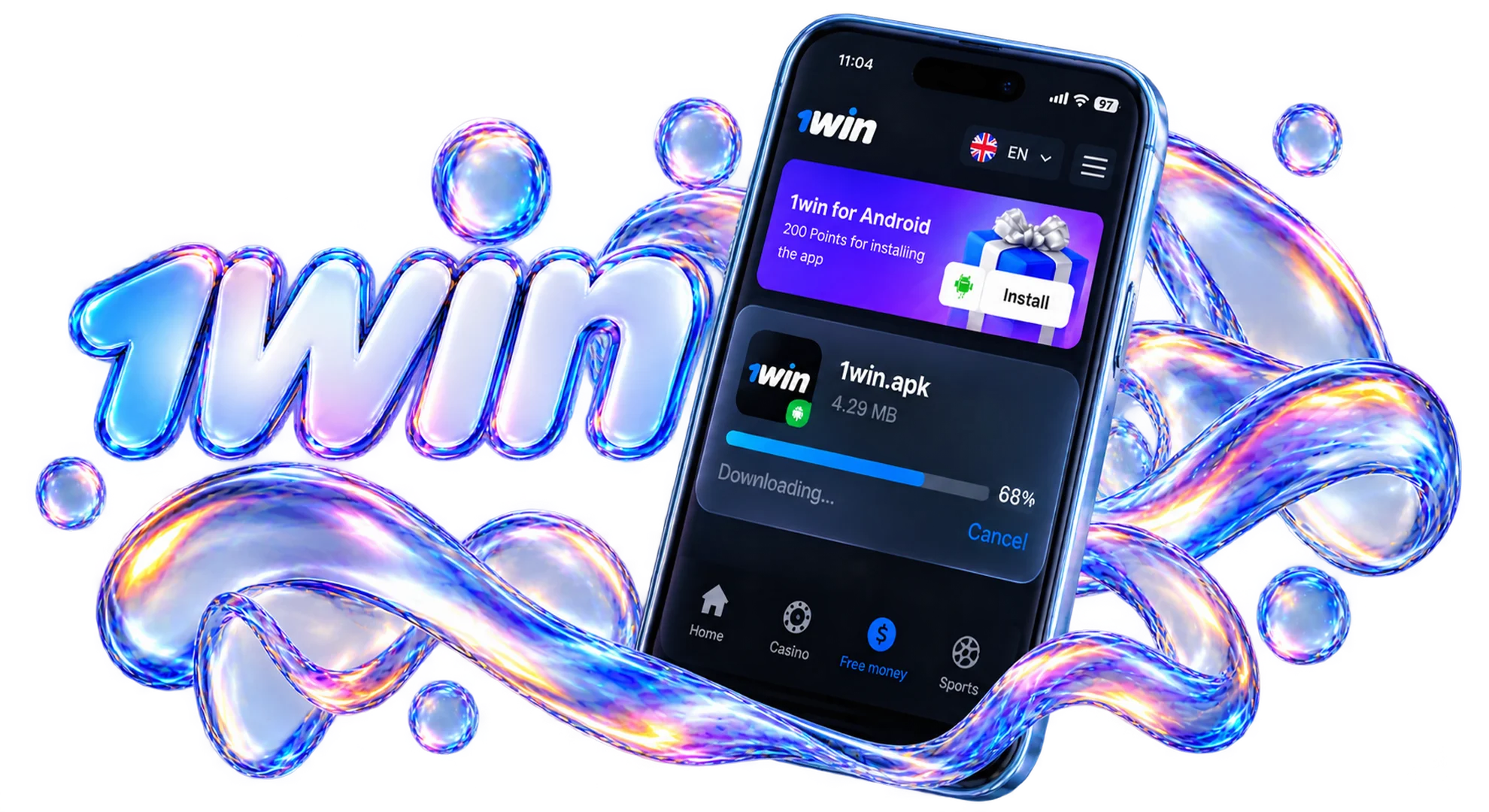 Download official 1win Android APK file on smartphone.