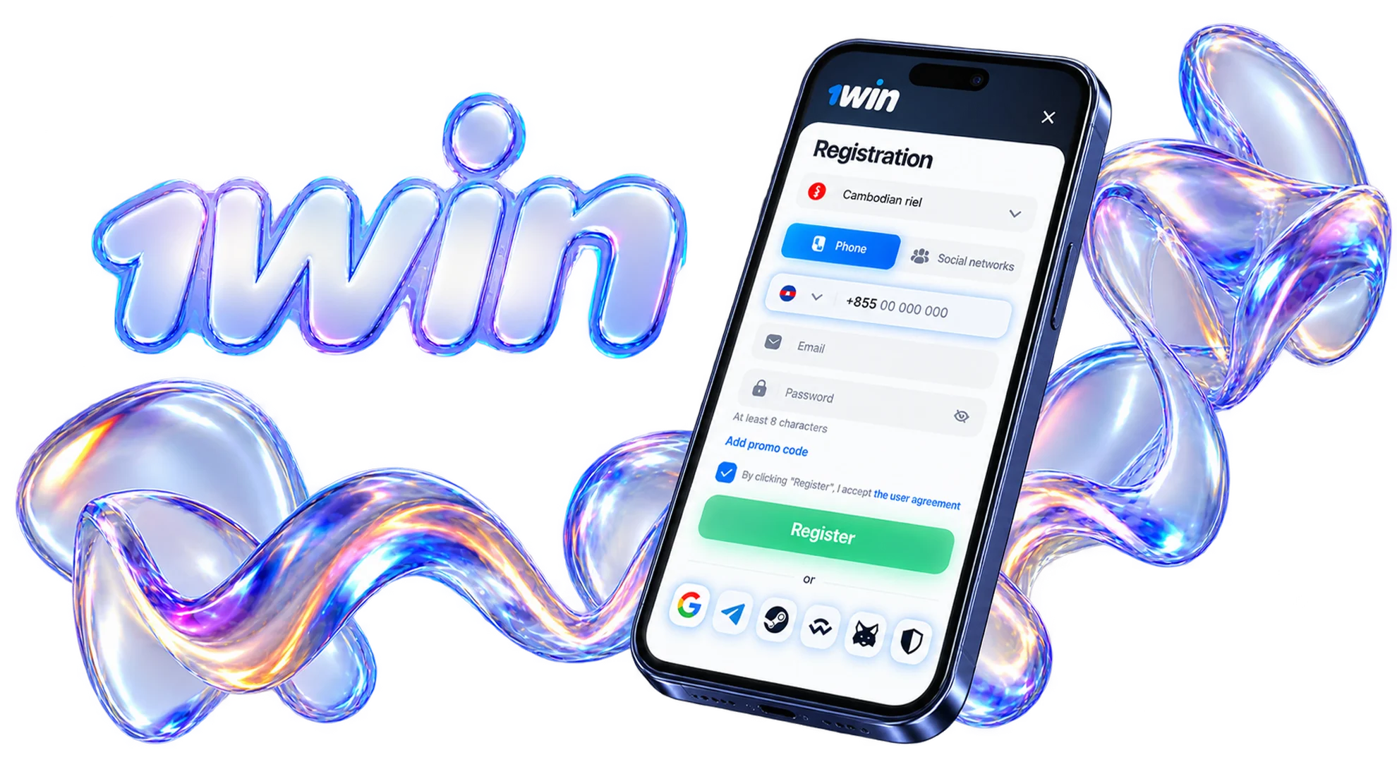 Choose registration method and select KHR or USD currency.